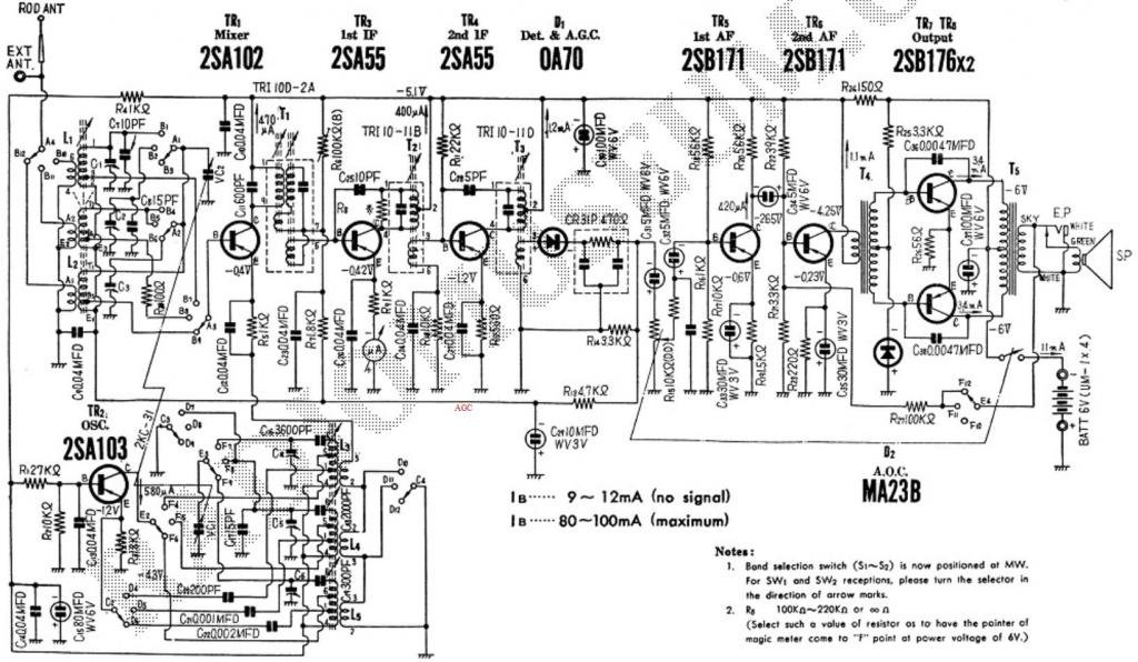 Click image for larger version

Name:	Schematic Radio National Panasonic Matsushita 3 Band 8 Transistor T-66D.jpg
Views:	1528
Size:	126.7 KB
ID:	1716557